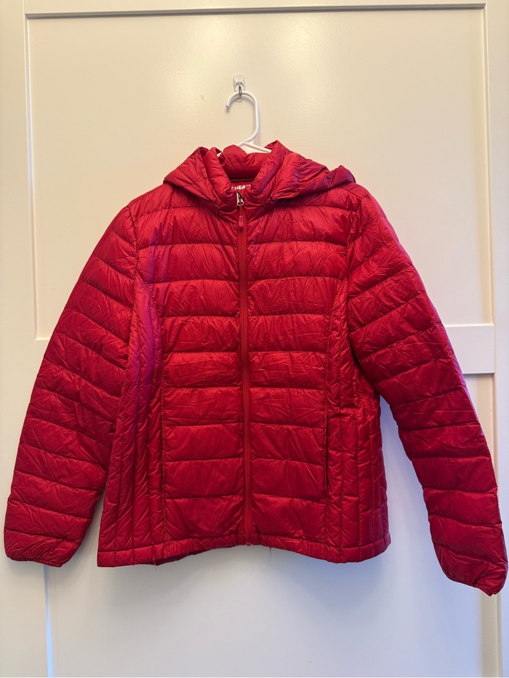 HeatKeep Women’s Red Hooded Down Puffer Jacket XL 90% Down